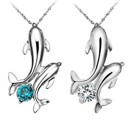 

2016 Hot Fashion Selling Cute Silver Plated Double Dolphins Pendant Charm Chain Necklace Jewelry ASYH