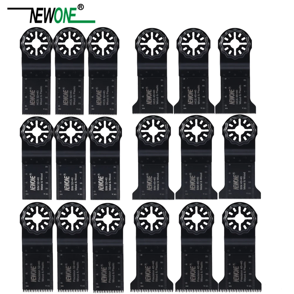 

NEWONE Starlock 18pcs Saw Blades Set 32 and 45mm wide for Power Oscillating Tools to Cutting Wood Metal Plastic