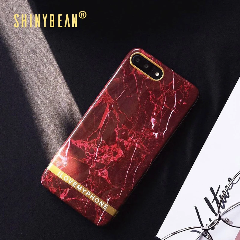 

ShinyBean Fashion Marble Phone Case For iPhone 8 Chic Smooth Golden Cover For iphone 6 6S 7 8 Plus X Wine Red Soft Cases Fundas