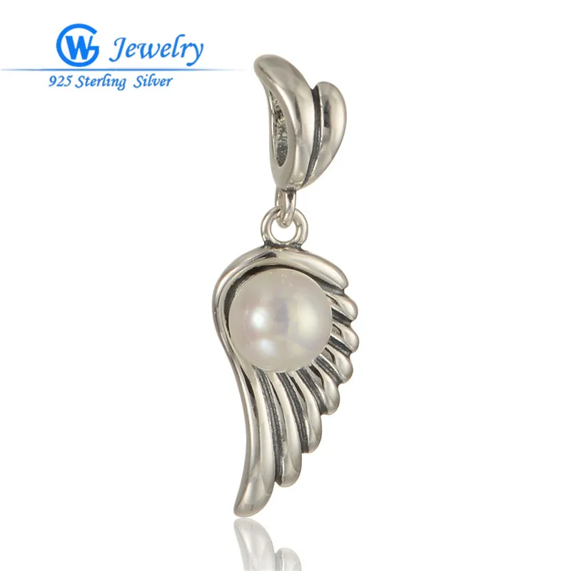 

Hot Sale 925 Sterling Silver Feathers Charm Beads natural pearl Beads For Women Jewelry Fashion Gift GW Fashion Jewelry S299H20