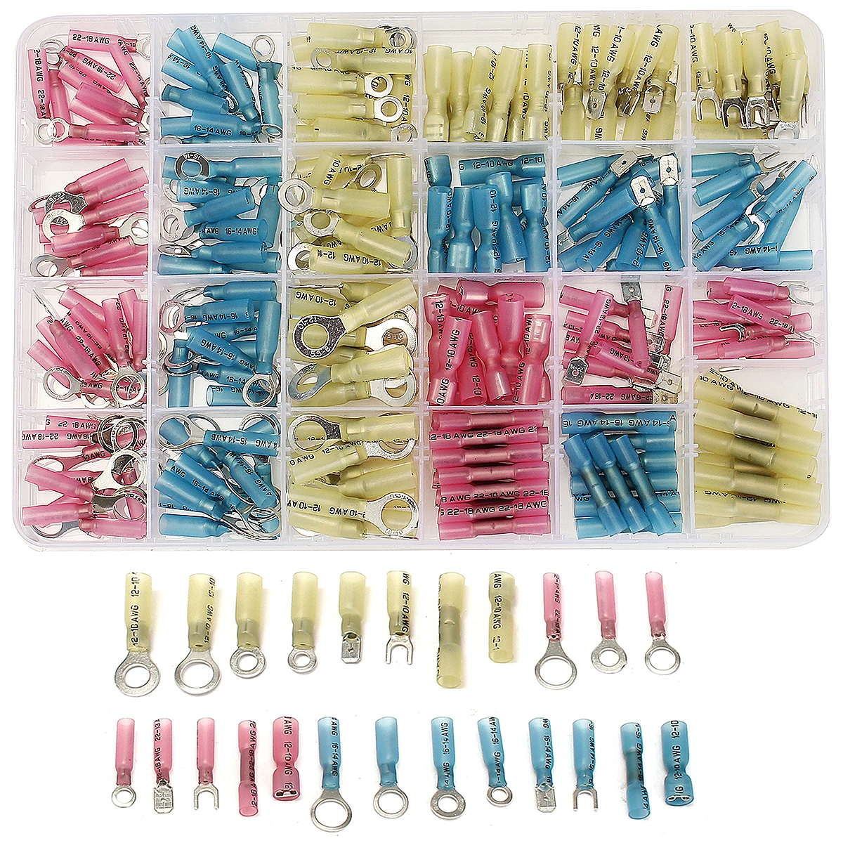 

250Pcs Heat Shrink Wire Connector Waterproof Seal Cable Wire Terminals Kit Solder Sleeve Assorted Automotive Crimp Terminals Set