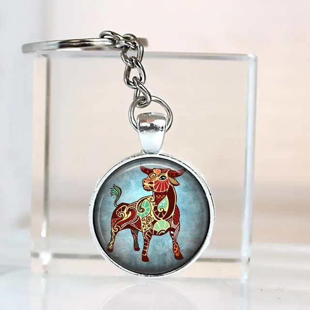 New Star Zodiac Sign 12 Constellation rings for Women Men Girl Pendants key chain Lovers Fashion ...