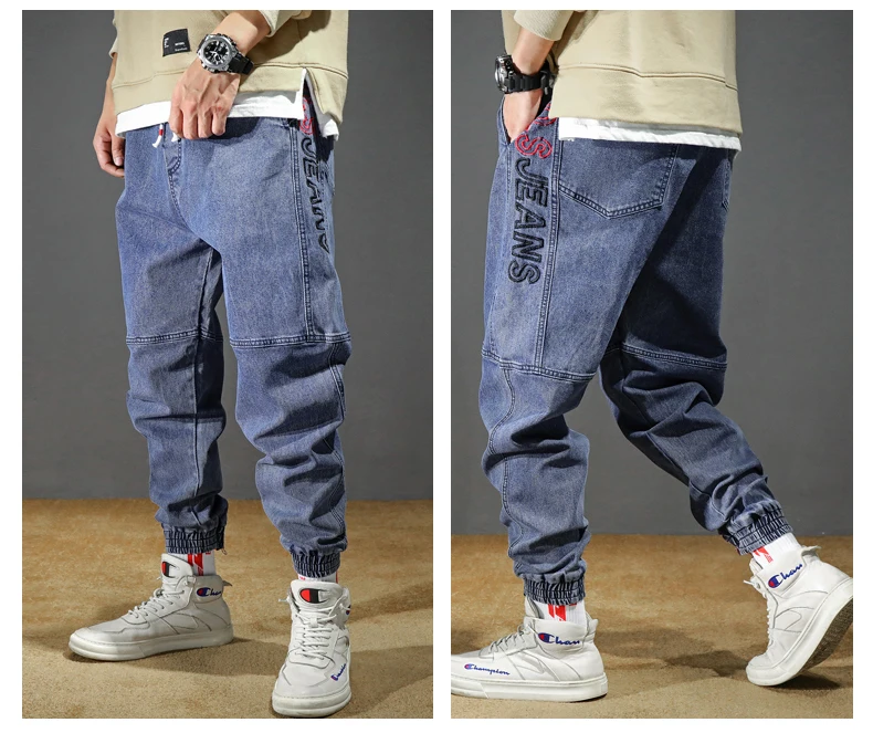 Японский стиль, модные мужские джинсы для бега, черный, синий цвет, уличная одежда, брюки в стиле панк, джинсы в стиле хип-хоп, мужские облегающие брюки-карго, Homme