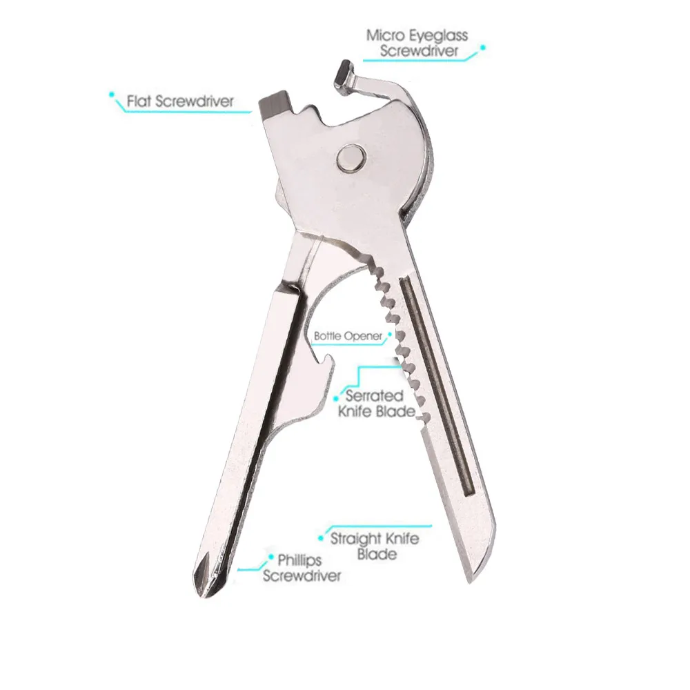 

New simple design Metal Keychain 6 in1 Utili-Key Keychain Keyring Multi Tool Stainless EDC Screwdriver Opener gift for Adults