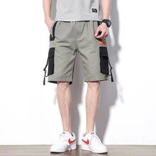 Карго шорты мужские летние прямые однотонные повседневные шорты Эластичная талия до колена уличная мужские шорты