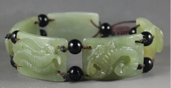 

002014 Natural Hetian jade stretchy bracelet with hand-carved Five Poisons beads Amulet