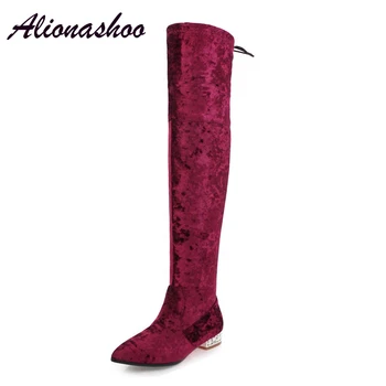 

Alionashoo Size 34-43 2018 New Shoes Women Boots Black Over the Knee Boots Sexy Female Autumn Winter lady Thigh High Boots Women