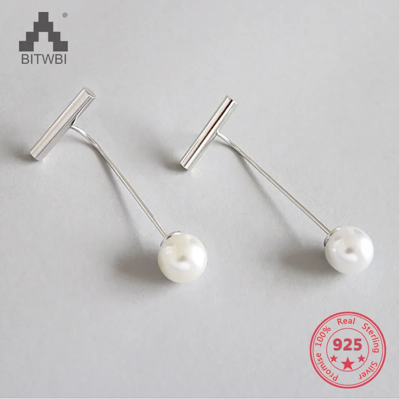 

Fashion Women Jewelry Ear Drop Pearl 925 Sterling Silver Cylinder Elegant Earrings for Gift