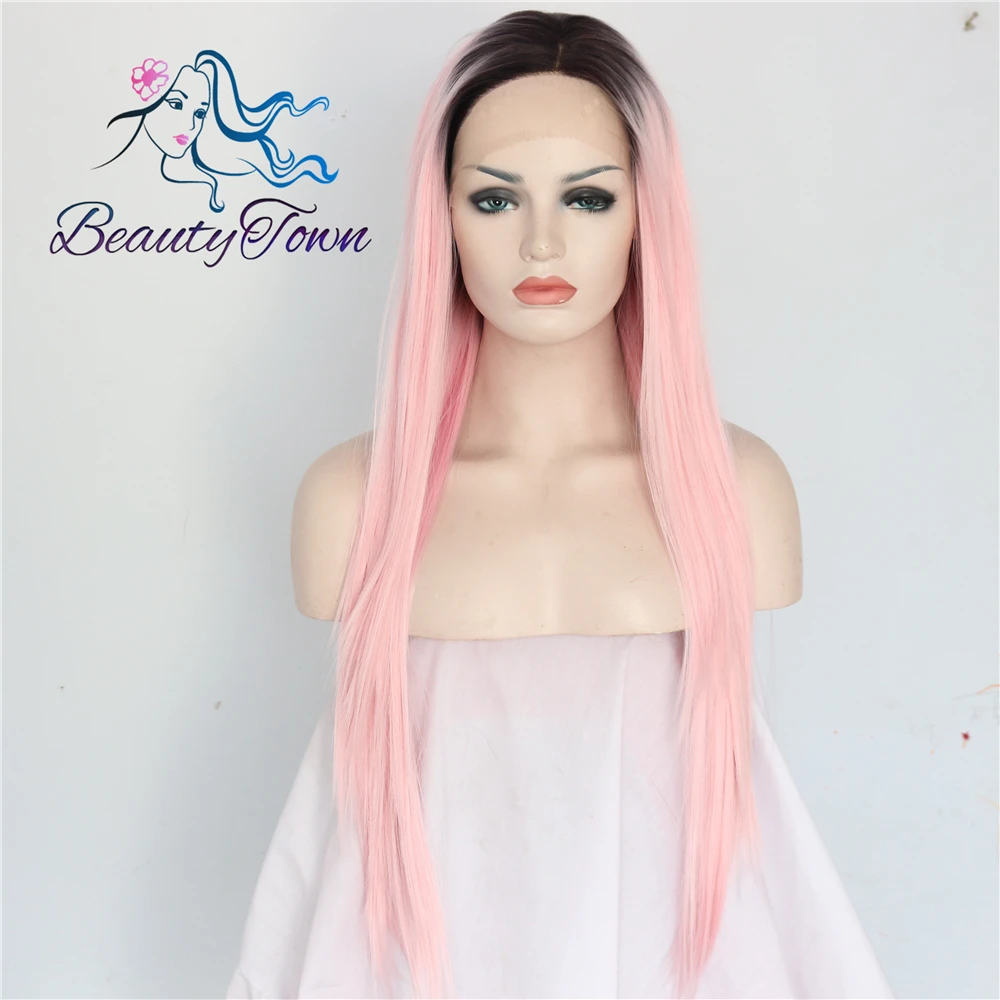 BeautyTown черный ombre розовый цвет Glueless термостойкие волосы ручной вязки парик для косплея синтетические кружевные Передние Вечерние парики подарок