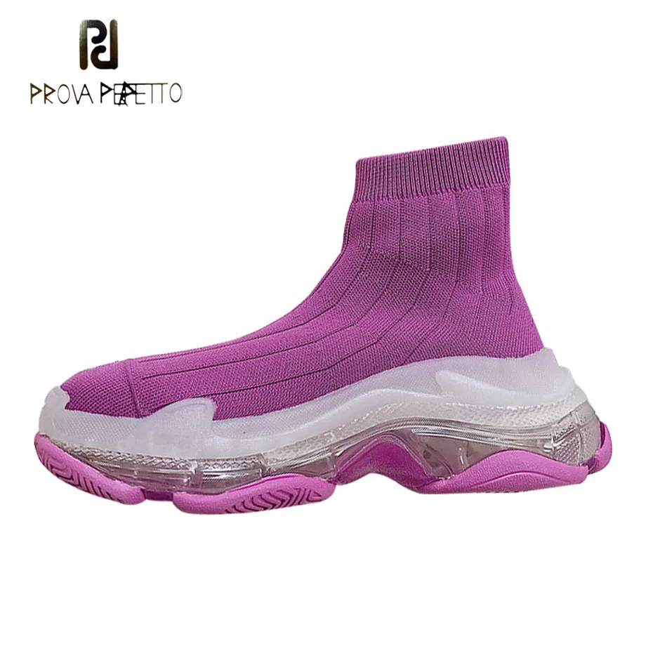 

Prova Perfetto 2018 fashion candy color knitting stretch sock boots round toe thick boots short boots platform flats casual shoe