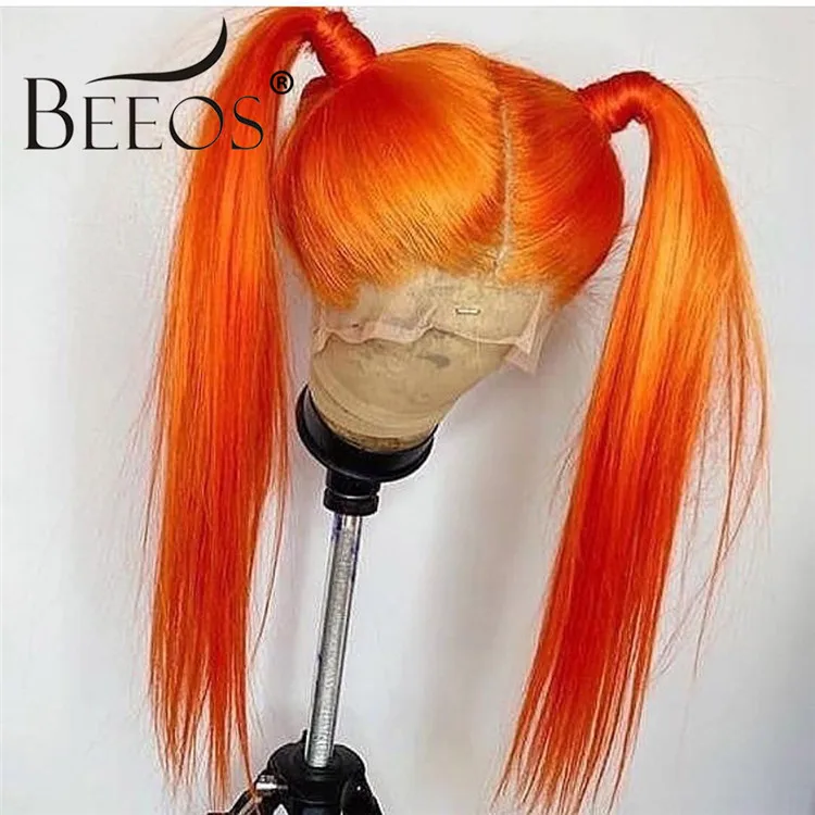 Beeos поддельные головы оранжевый прозрачный прямой 13*6 кружева передние человеческие волосы парики с предварительно сорванные Детские Волосы бразильские волосы remy