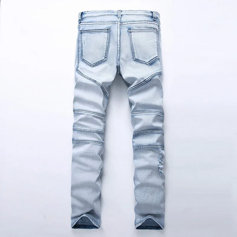 Fashion Skinny Men Jean Slim Elastic Jean Homme Washed Ripped Mens Hip Hop Pants Jeans Blue Black Men's Denim Biker Jeans