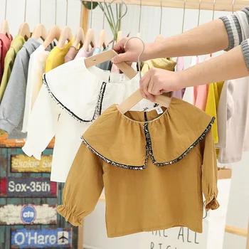 

Children's Long-sleeve T-shirt Tops Tee Baby Lotus Leaf Collar T-shirts Children Clothing 1-5 Years