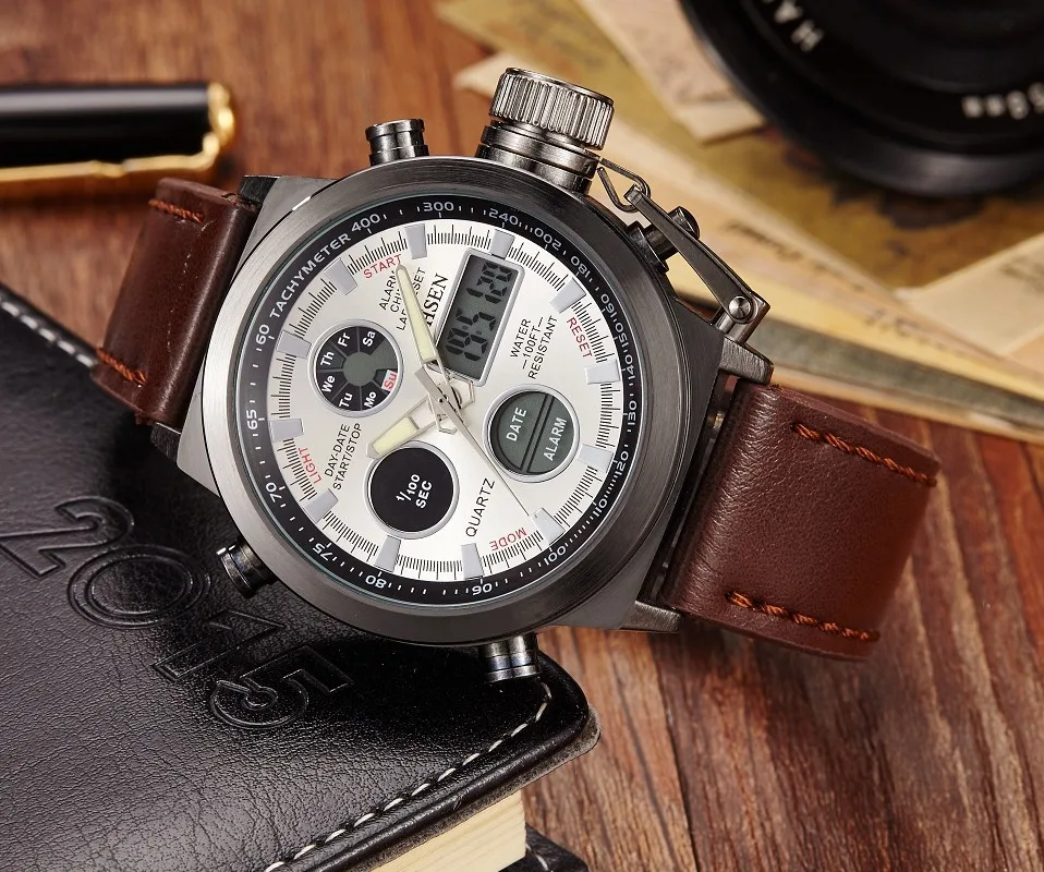 Лидер продаж OHSEN Брендовые повседневные кварцевые мужские водонепроницаемые наручные часы с будильником многофункциональные деловые часы подарок Relogio Masculino