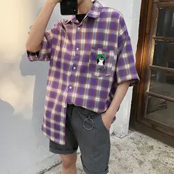 2019 Летняя мужская новая свободная рубашка с коротким рукавом, принт комиксы, хлопковая одежда, 4 цвета, рубашки больших размеров с