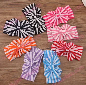 

free shipping 50pcs Head wraps, stripe Messy Bow Head wraps, Jersey knot Headwraps, Big Bow Headbands,