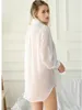 Oversize S-5XL Sexy Lingerie Blouse Women Home Boyfriend Style White Button Shirt Transparent Nighty Spring Summer Chiffon Tops ► Photo 2/6