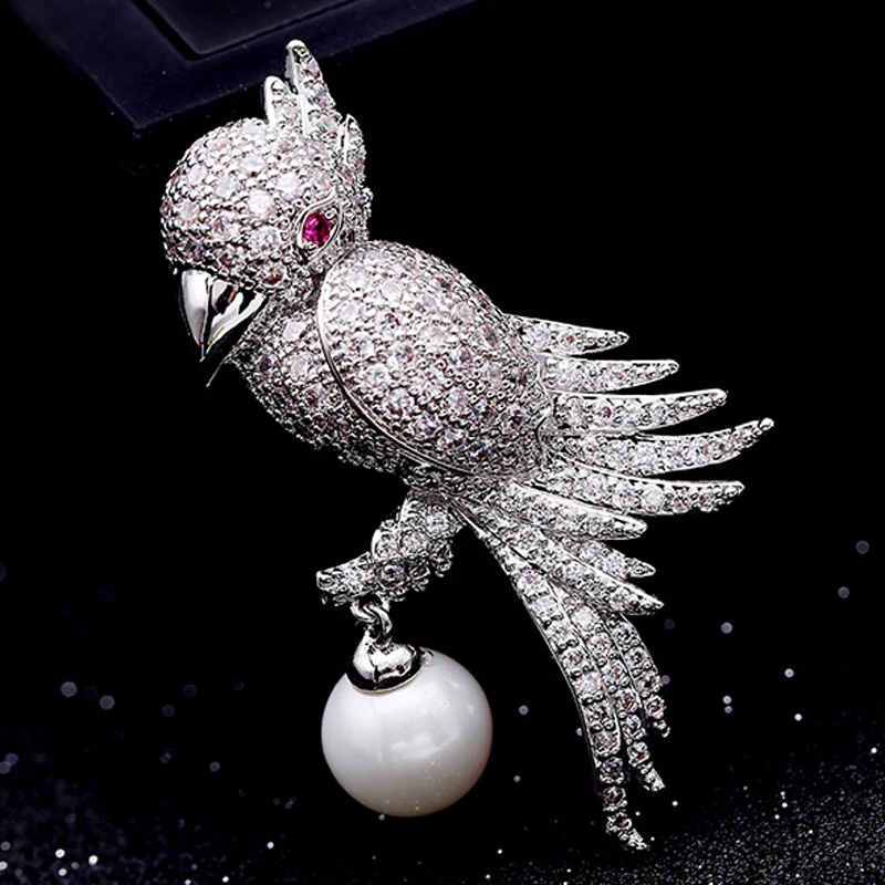 Luxury Brand Men Copper Brooches Jewelry Cute Cubic Zircon Birds Hijab