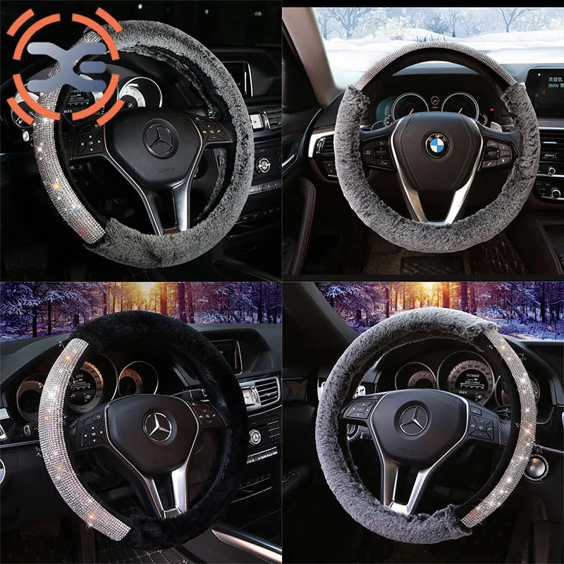 

Rhinestone Steering Cover 2 Colors Diameter 38cm Steering Wheel Cover All Season Steering Wheel Cover For Women