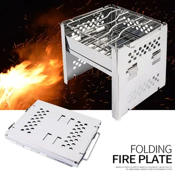 

Mini Camping BBQ Furnture Protable Folding Fire Plate Outdoors&Household Charcoal Grills Stainless steel 430 Barbecue Shelf