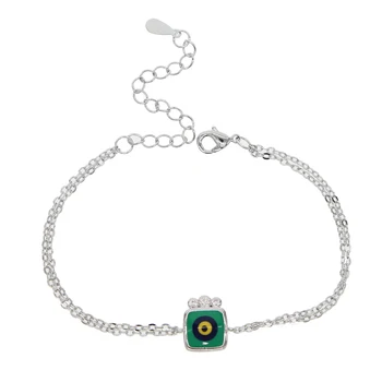 

New Arrival lovey evil eye charm bracelet top quality double silve link chain bangle for girls simple cute square charm adjust