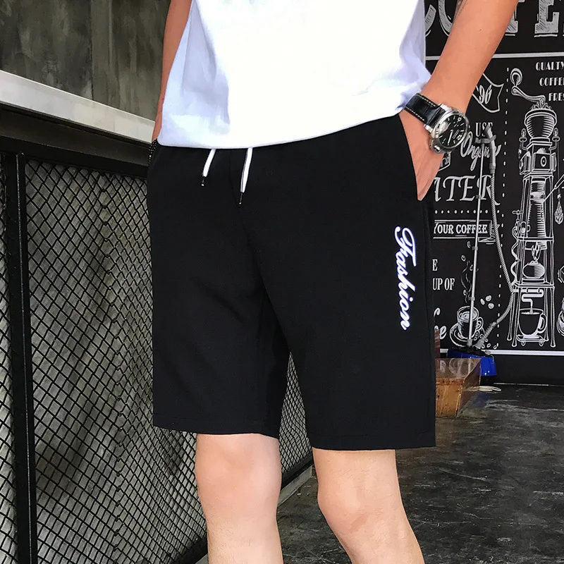 Летние чистый цвет пять очков Штаны эластичные Мужские штаны, свободные пляжные штаны мужские, большой Штаны молнии Штаны