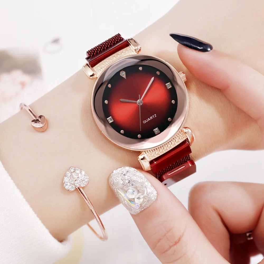 

Luxury Flame Red Women Watches Fashion Diamond Ladies Magnetic Starry Sky Wristwatches Zegarki damskie Clock Gifts Montres Femme