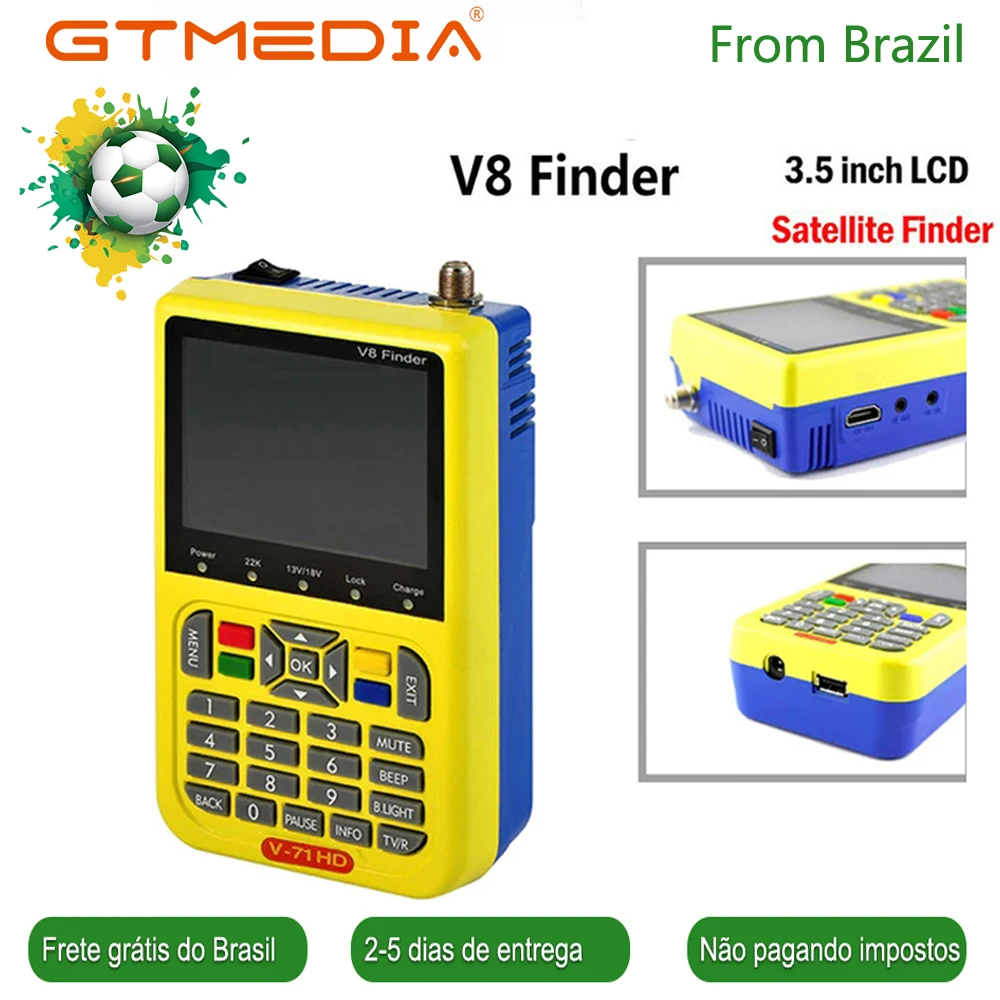 

GT MEDIA V8 Finder Satellite signal Finder V-71 HD DVB-S2 MPEG-2/MPEG-4 FTA Digital Satellite meter 3.5 inch LCD Display Brazil