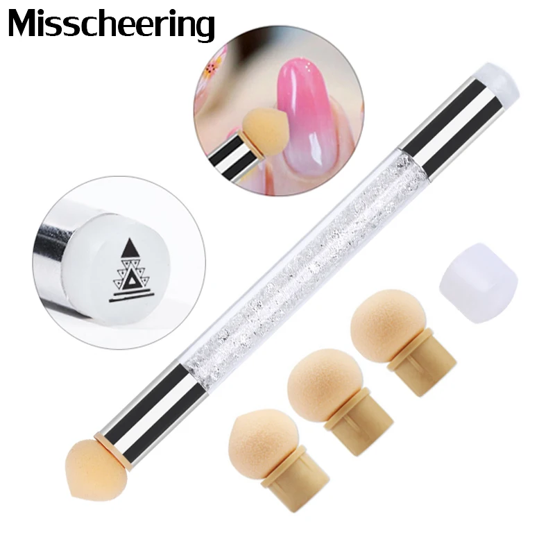 

Double End Nail Art Gel Polish Color Gradient Brush +4 Replacement Sponge Heads Transfer Stamping Blooming Pen Manicure Tools