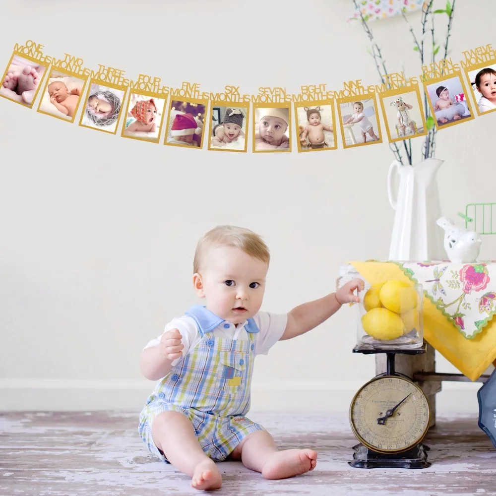 FENGRISE Baby 1st Birthday баннер Золотая бумага фоторамка детский душ мальчик девочка юбилей Декор первый день рождения фоторамка