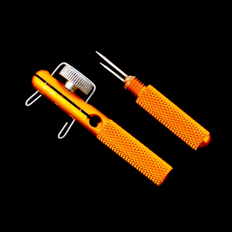 

Fishing Hook Tyer 1 Piece Aluminum Alloy 2 in 1 Manual Fishing Hook Tying Tool Double Needle Fishing Line Knot Tying Accessories