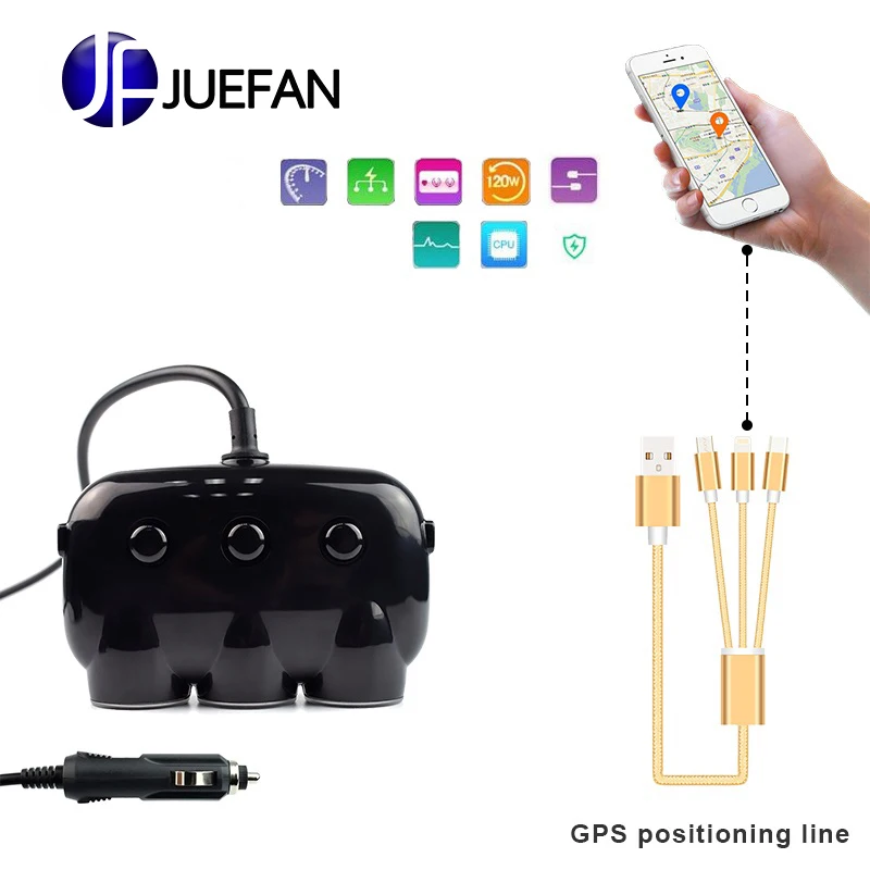 

JUEFAN 5V 1A + 2.1A 2 USB Port 3 Way Socket Charger DC 12 ~ 24V car cigarette lighter coupler