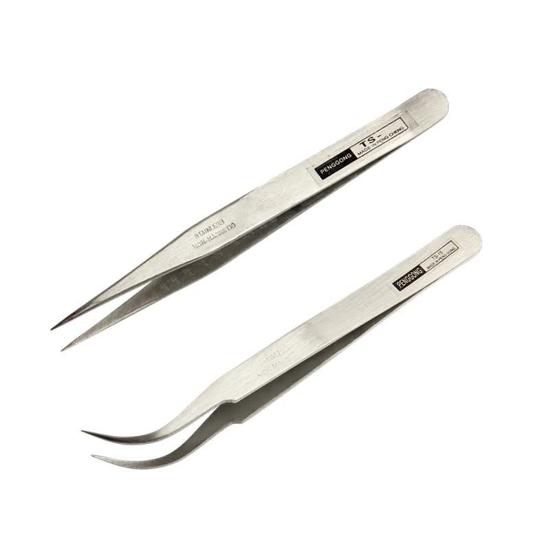 2Pcs Electronics Tweezers Forceps Set Stainless Steel Long Nose