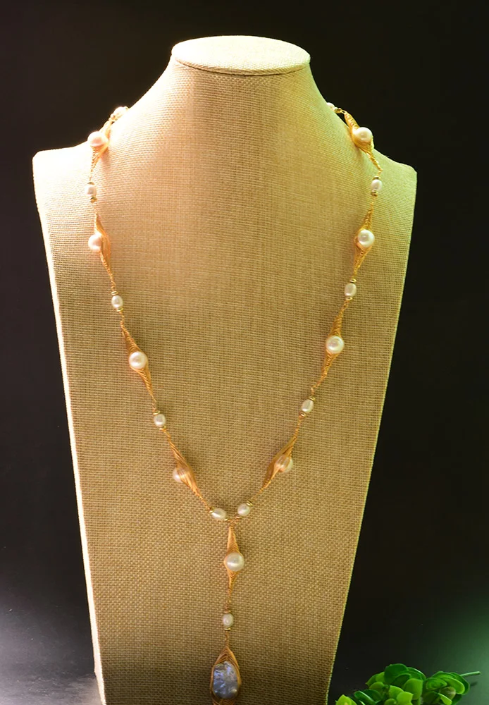 

Xlentag Pure Natural Freshwater White Pearl Necklace Gift Ladies Party Wedding Long Sweater Necklace Handmade Jewelry GN0083