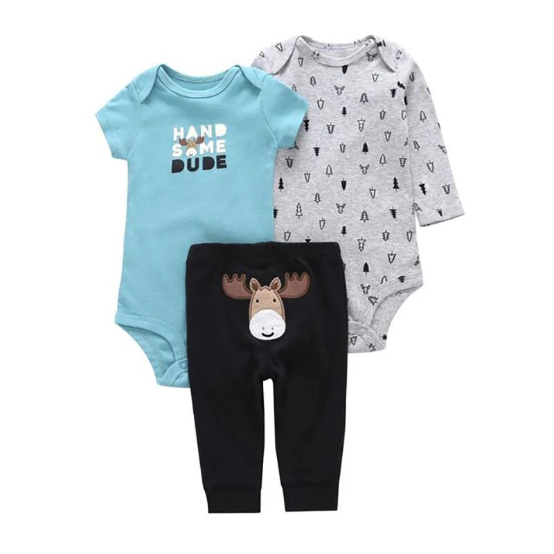 

Newborn Boy Set Cotton Infantil Baby Girl Clothes Long Sleeve Bodysuit + Pants Knitting Cartoon Animal Elk 3PCS Christmas Set