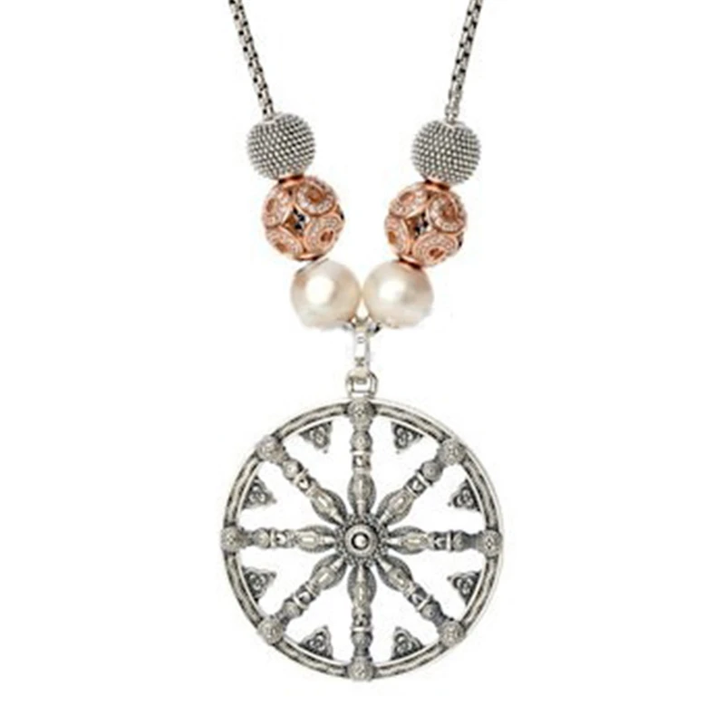 

Kathmandu Beads Pearl Wave Beads Wheel of Karma Pendant Necklace, European Most Fashion Jewelry Necklace Pendant for Women Men