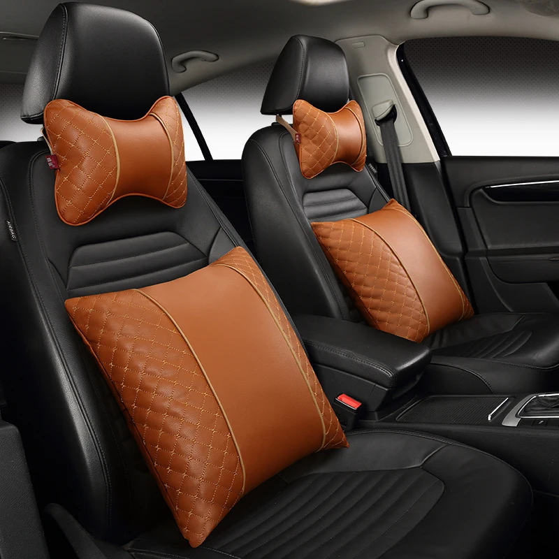 2Pcs Real Leather Car Seat Neck Cushion Pillow Car Headrest For Honda Car