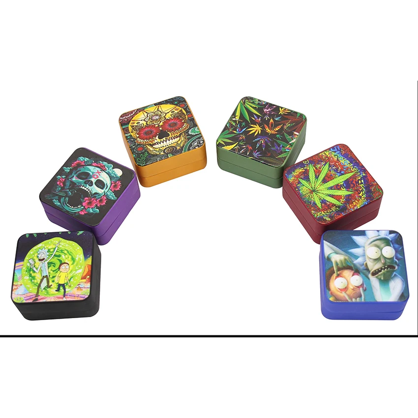 

50 MM Creative Square Design Frosted Material Printed Pattern Zinc Metal Tobacco Smoking Custom Herb Grinder Weed Wholesale