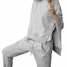 Спортивный костюм для женщин, комплект для йоги, спортивная одежда для женщин, с длинным рукавом, с разрезом, одноцветные толстовки, комплект из двух предметов, Топы+ штаны, спортивный костюм