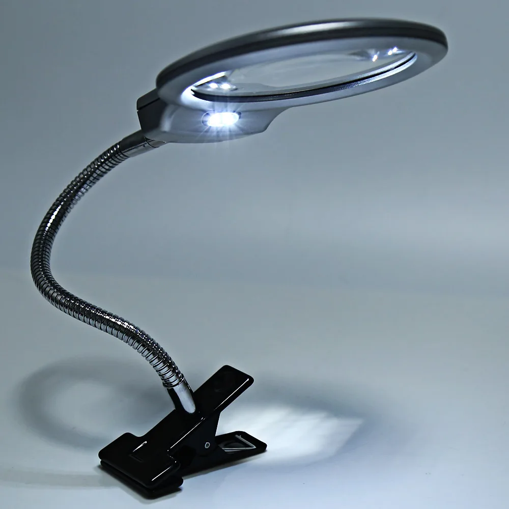 5светодио дный x Лупа светодиодная подсветка металлический шланг увеличительное крепление настольная лупа очки стол настольная лампа для