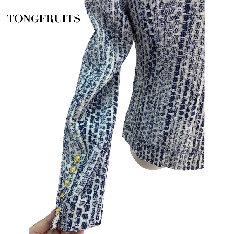 High End Runway Office Lady Custom Cotton Slim Coat Women Fashion Long Sleeve Checkered Tweed Coat Women Jacket Outerwear