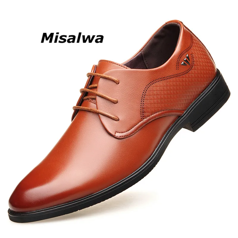 

Misalwa Delicate Texture Leather Brown Men New Stylish British Men Derby Shoes Business Office Wedding Men Formal Dress Shoes