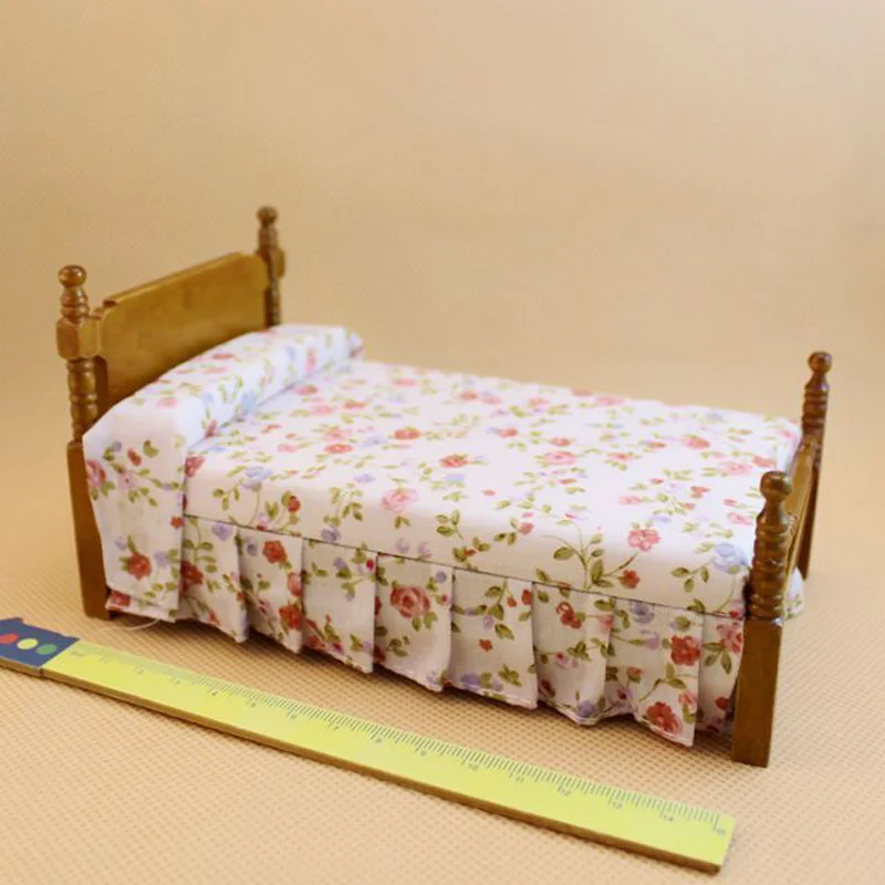 Buy 1/12 Wooden Dollhouse Miniature Bed Bedroom