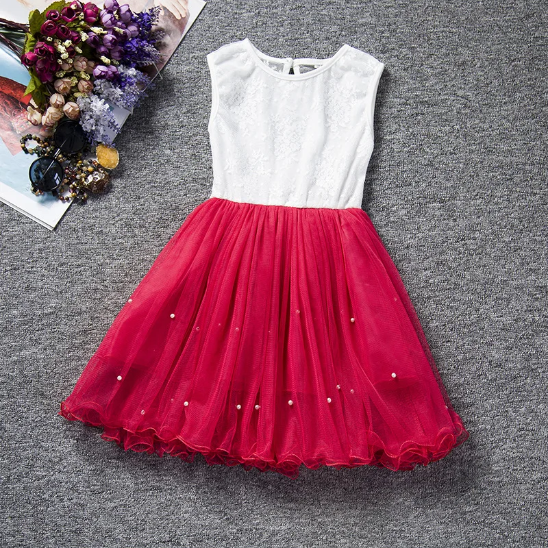 

Summer Print Flower Lace Dress Baby Girl 3 To 10 Years Age Birthday Pearl Pattern Chlidren Clothes Party Dress Christening Lace