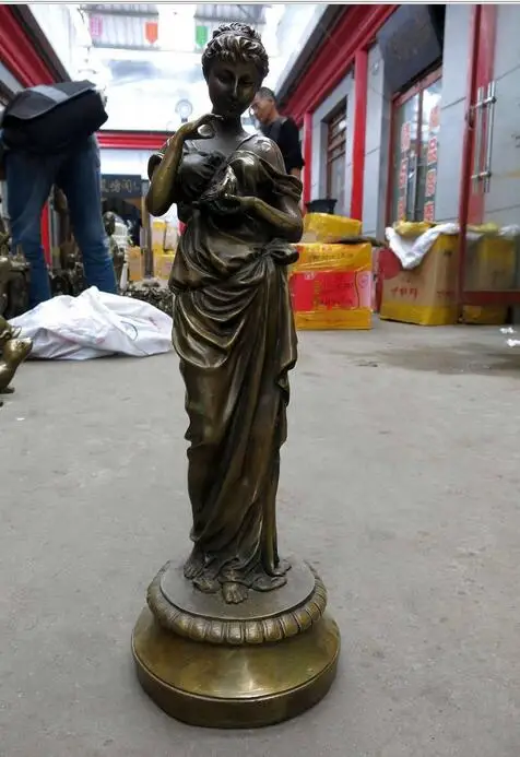 

28" China Brass Copper carved beautiful woman sculpture figure Statue