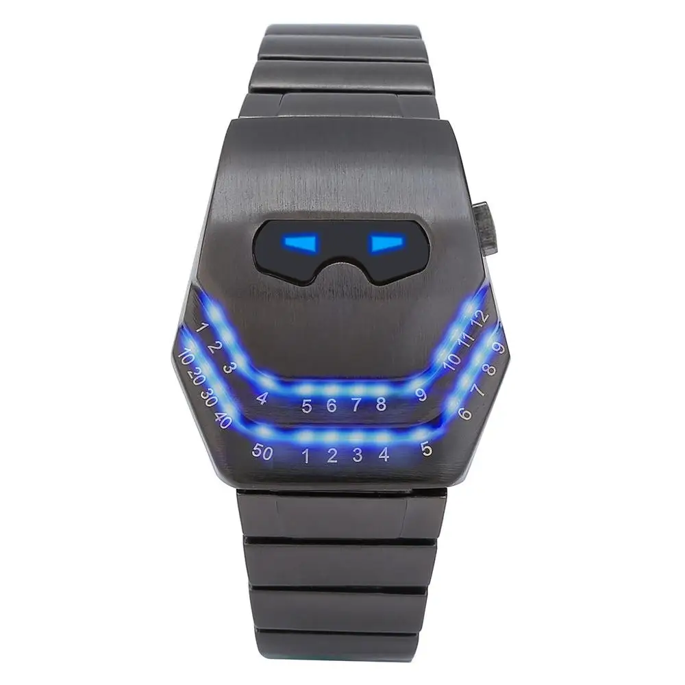Черный Для мужчин LED модный красивый змея циферблат стали ремень синий Аналоговый цифровые электронные спортивные Наручные часы - Цвет: Черный