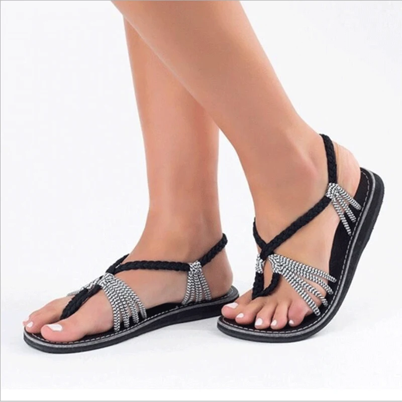 

New summer slippers women peep toe beach flip flops ladies shoes large size black roman sandals