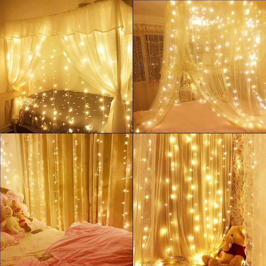 BEIAIDI Window Curtain Led Fairy String Light 3x1M 3x2M 3x3M 6x3M Outdoor Christmas Icicle String Light Holiday Wedding Garland