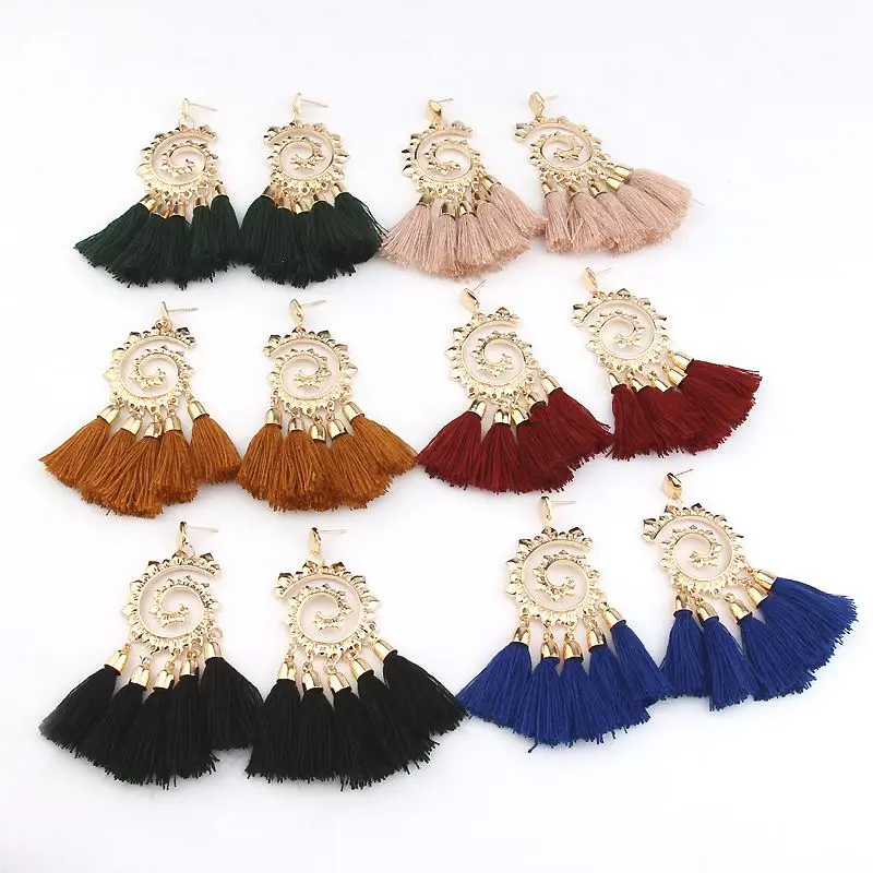 

2019 Bridal Fringed Long Big Dangling Earring Bohemian Tassel Drop Women's statement Earring Fashion Jewelry Women Accessories