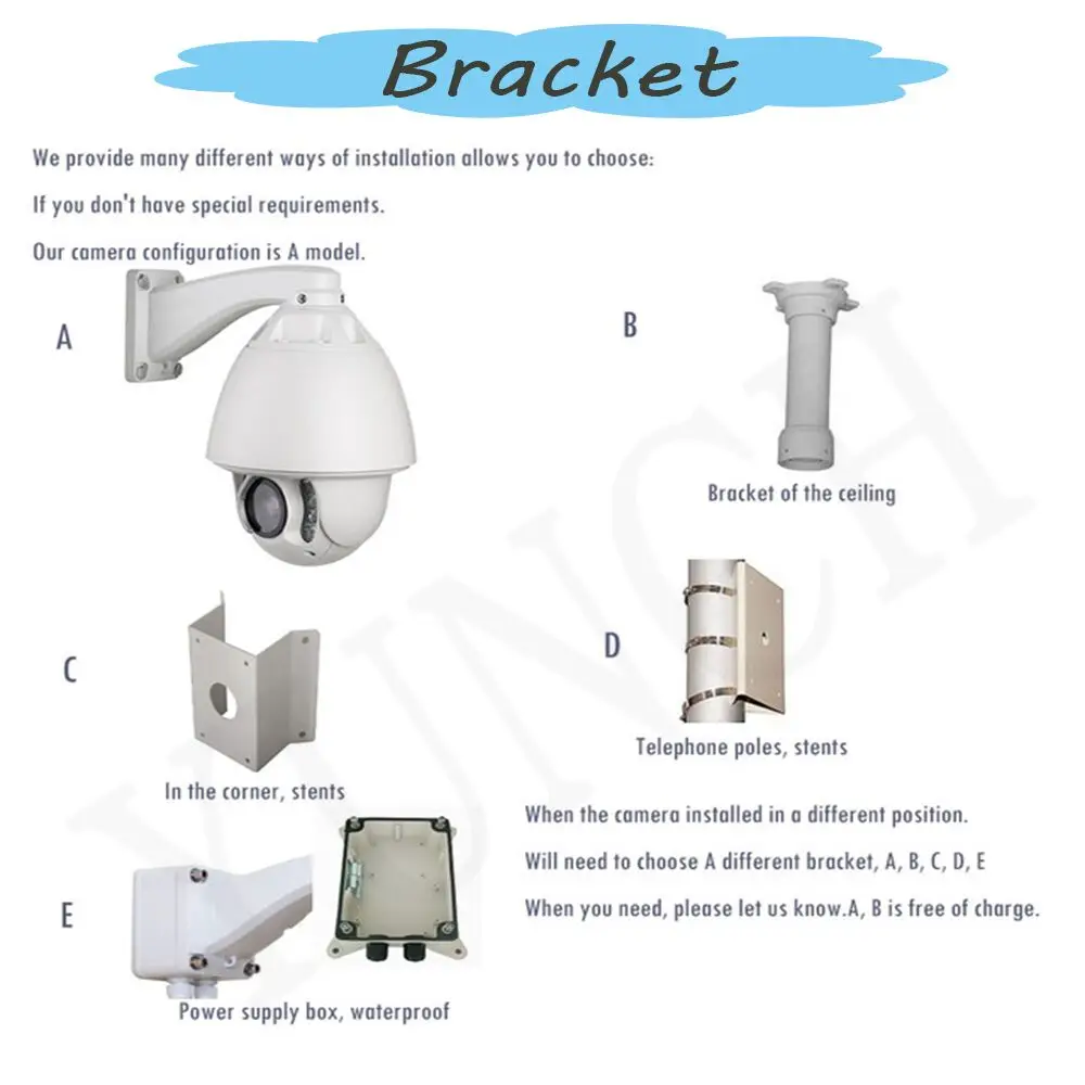 

YUNCH PTZ IP Camera high speed dome camera Bracket A B C D E